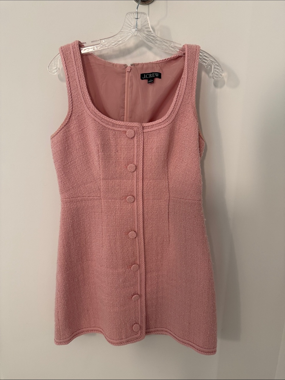 J. Crew Pink Bouclé Tweed Button-Front Tank Dress